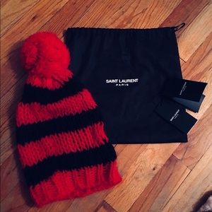 Yves Saint Laurent Accessories - YSL Classic Red and Black Pom Pom Ski Hat Yves Saint Laurent Accessories - YSL Classic Red and Black Pom Pom Ski Hat
